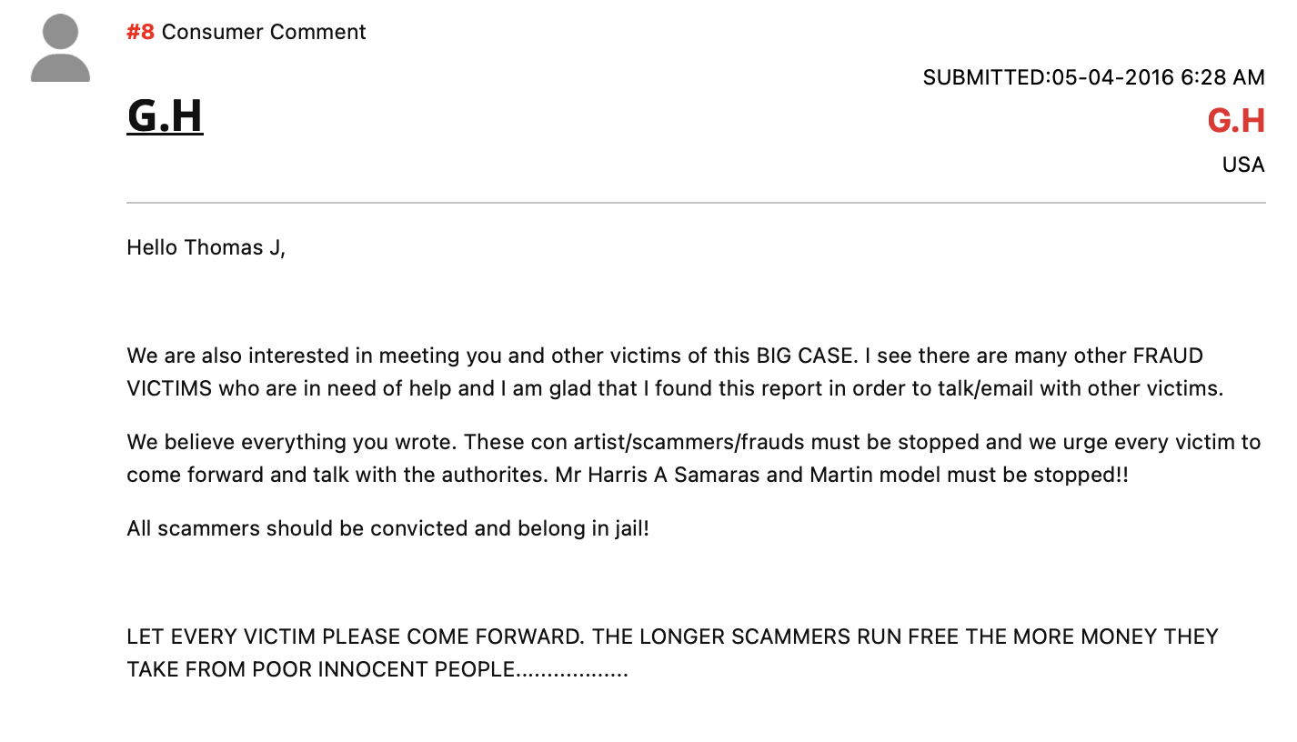 Consumer Comment #8 by G.H from USA, May 2016